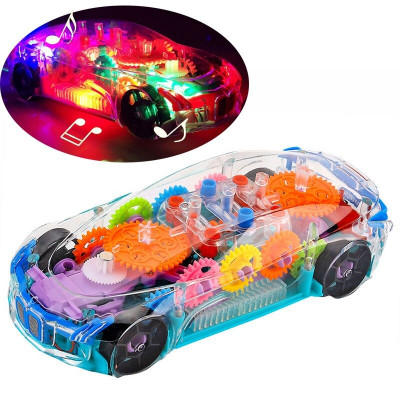 Rotating Transparent Gear Car With Sound & Light Luminous Flashing Toy For Kids